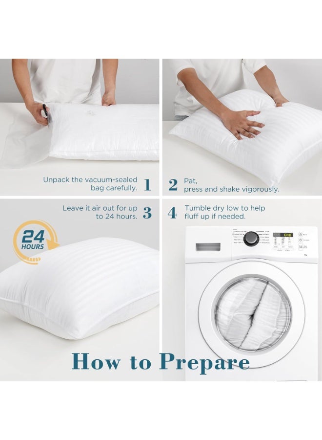 Hotel Linen Klub Pack of 2 Soft Microfiber Pillows (85 GSM) with 1 cm Stripe and Single Piping, White (50 x 90 cm), 2400 grams/pack, King - Image 3