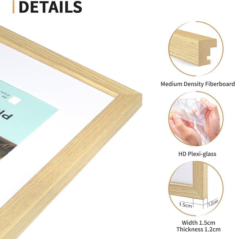 ATOBART 5x7 Picture Frame Set of 4, Displays 4x6 with Mat or 5x7 Without Mat, Photo Frames for Wall Hanging or Tabletop, Includes HD Plexiglass, Natural Wood Grain Globally selected raw material - Image 4