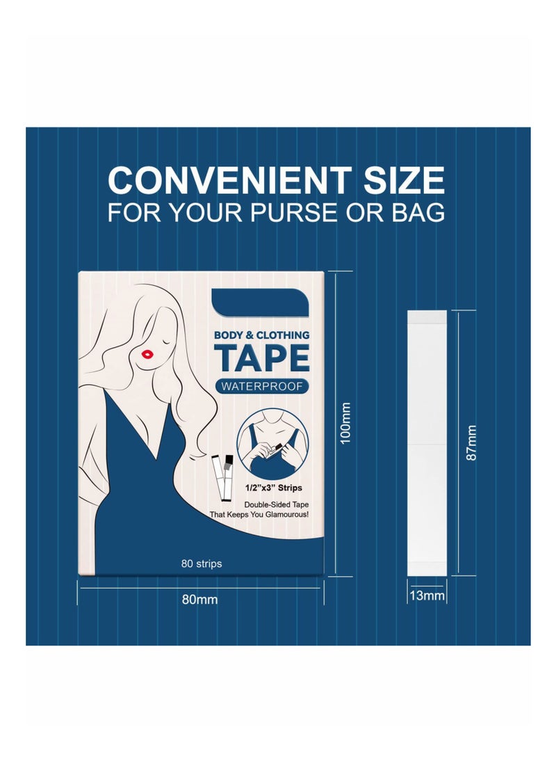 Double Sided Tape for Clothes Body Strength Tape Adhesive on Skin and Fabrics Clear Tape for All Skin Tones and Fabrics 80 Strips - Image 5