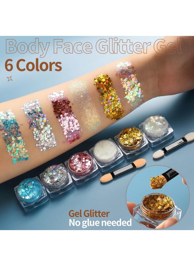 FANDAMEI FANDAMEI Face Glitter, 6 Colors Face Glitter Gel+ 4PCS Glitter Freckles Face. Body Glitter Gel, Hair Glitter, Face Glitter Makeup. Glitter Face Speckles, Makeup Patches. Body Face Glitter  - Image 2