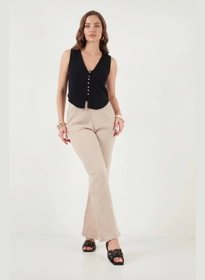 Lela  Lela Cotton Regular Fit V-Neck Button Detail Summer Blouse Vest Women's VEST 5866661 for Women | Best Price UAE
