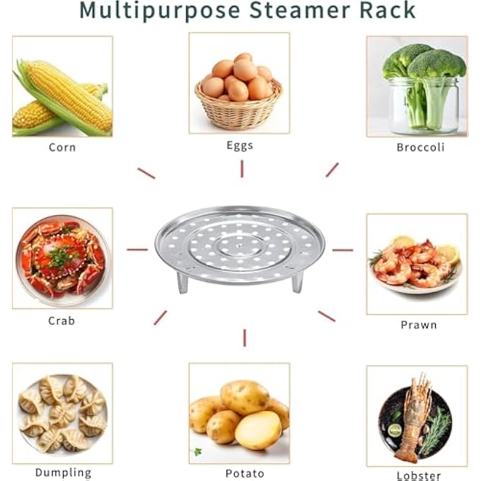 رف طهي بالبخار من الفولاذ المقاوم للصدأ الفاخر، سلة طهي بالبخار متينة للخضراوات والزلابية والأسماك (فضي، 19 سم) - Image 5