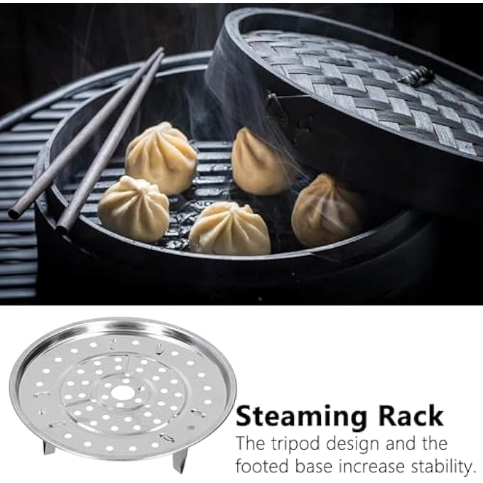 رف طهي بالبخار من الفولاذ المقاوم للصدأ الفاخر، سلة طهي بالبخار متينة للخضراوات والزلابية والأسماك (فضي، 19 سم) - Image 4