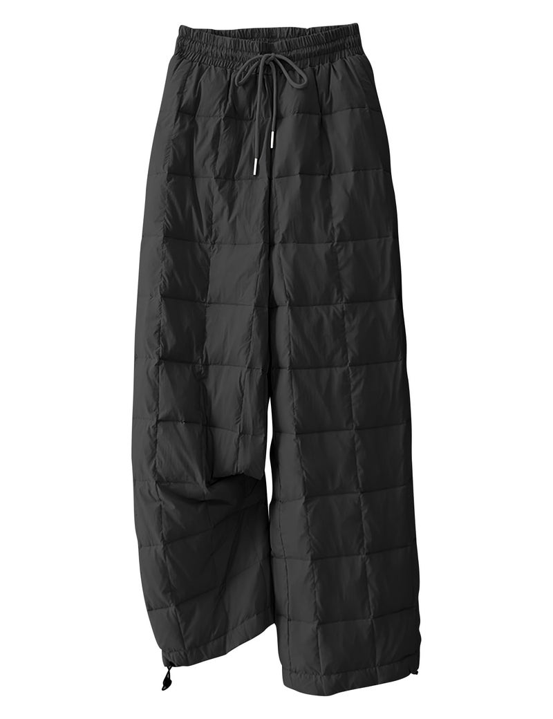 PEHMEA Womens Winter Snow Pants, Windproof Padded Drawstring Warm Loose Wide-Leg Outdoor Ski Casual Trousers(Black-M) - Image 1