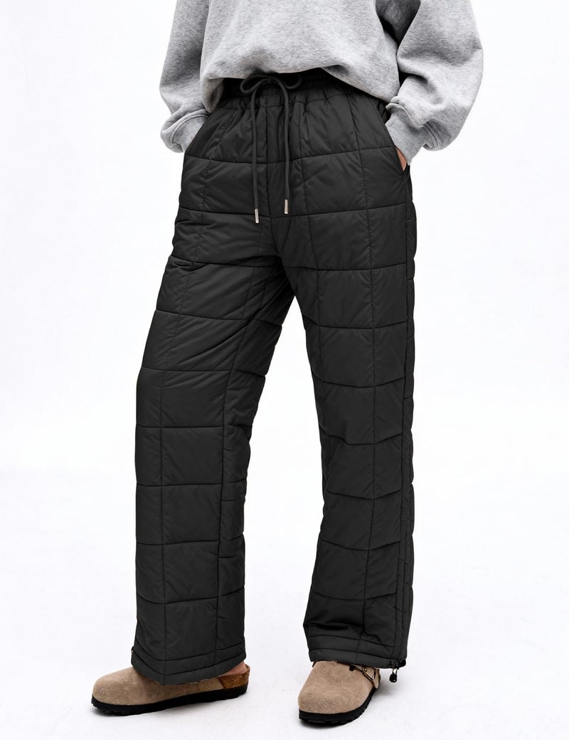 PEHMEA Womens Winter Snow Pants, Windproof Padded Drawstring Warm Loose Wide-Leg Outdoor Ski Casual Trousers(Black-M) - Image 2