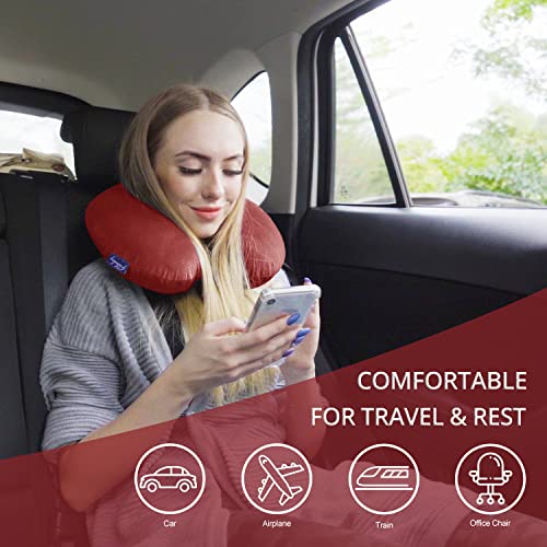Fabuday Neck Pillows for Travel - Airplane Pillow for Long Flight with Attachable Snap Strap Washable Cover, Memory Foam Travel Rest Pillow for Airplanes, Plane, Neck Support for Adults Red - Image 3