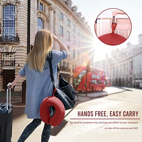 Fabuday Neck Pillows for Travel - Airplane Pillow for Long Flight with Attachable Snap Strap Washable Cover, Memory Foam Travel Rest Pillow for Airplanes, Plane, Neck Support for Adults Red - Image 2
