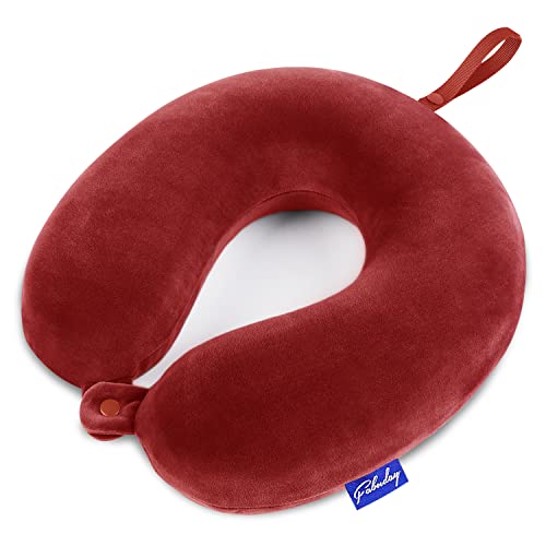 Fabuday Neck Pillows for Travel - Airplane Pillow for Long Flight with Attachable Snap Strap Washable Cover, Memory Foam Travel Rest Pillow for Airplanes, Plane, Neck Support for Adults Red - Image 1