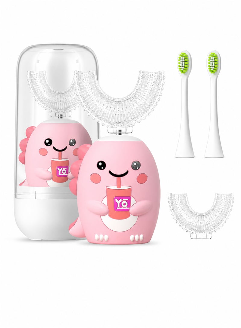 Kids U Shaped Ultrasonic Electric Toothbrush, 4 Replacement Brush Heads, 6 Cleaning Modes, Cartoon Design for Kids Ages 2-12 - Image 1