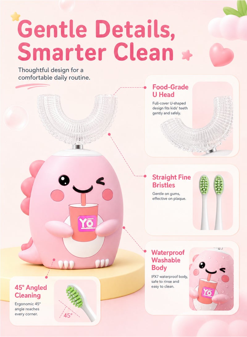 Kids U Shaped Ultrasonic Electric Toothbrush, 4 Replacement Brush Heads, 6 Cleaning Modes, Cartoon Design for Kids Ages 2-12 - Image 5