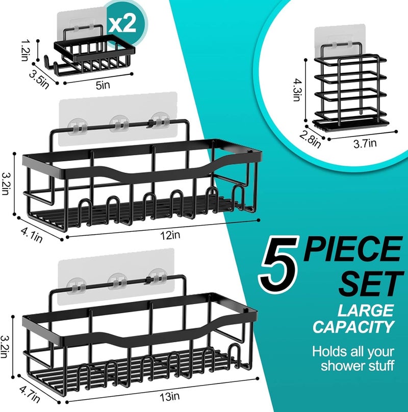Snazzy Shower Caddy 5 Pack,Adhesive Shower Organizer for Bathroom Storage&Home Decor&Kitchen,No Drilling,Large Capacity,Rustproof Stainless Steel Bathroom Organizer,Shower Shelves for Inside Shower - Image 5