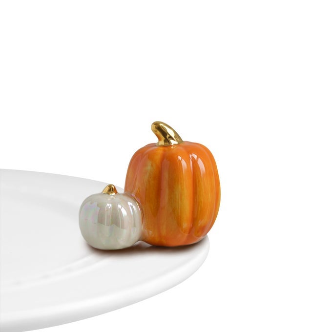NORA FLEMING DOUBLE PUMPKIN HANDPAINTED CERAMIC HALLOWEEN AND THANKSGIVING DECOR FALL MINIS FOR THE HOME AND OFFICE