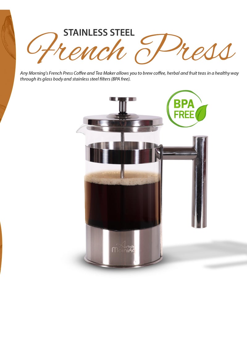 Any Morning French Press Coffee and Tea Maker, 600ml / 20oz / 3 Cups, Triple Stainless Steel Filters, Borosilicate Glass Tea Press, 3 Level Filtration System, Portable, Easy to Clean - FF110  - Image 3