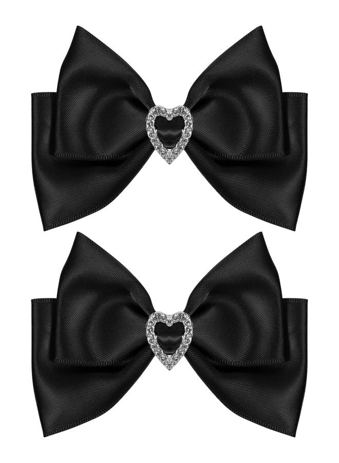 melyde Black Satin Hair Bow Clips, Christmas Valentine School Hairpins with Heart Rhinestones,Handmade Bowknot Hair Accessories for Kids Girls New Year Decor - Image 1