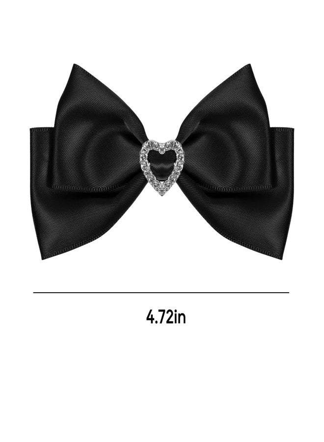 melyde Black Satin Hair Bow Clips, Christmas Valentine School Hairpins with Heart Rhinestones,Handmade Bowknot Hair Accessories for Kids Girls New Year Decor - Image 5