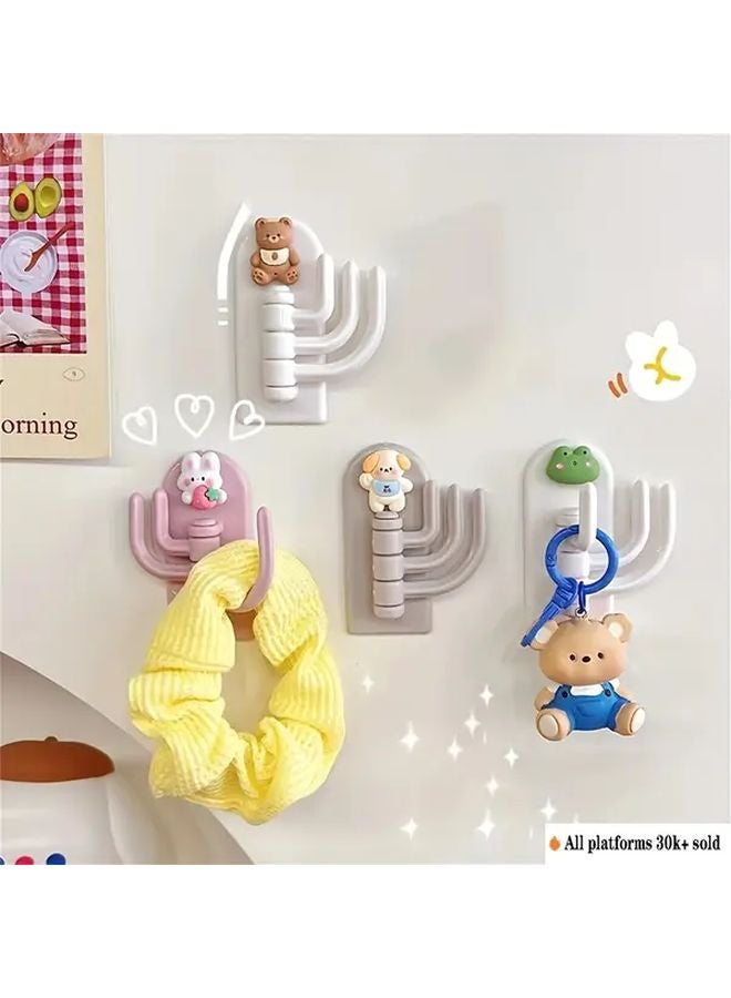 White Bear Adhesive Wall Hooks No Drill Installation Animal Key Holders Durable Plastic Space Saving Multi Purpose - Image 2