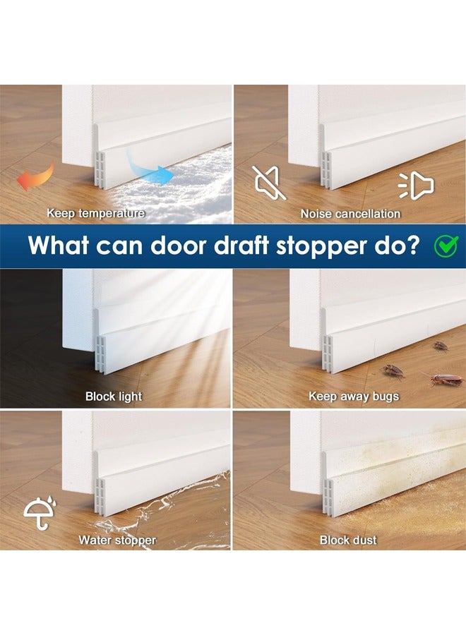 2 Pack Under Door Draft Stopper,  Adjustable Door Sweep  Anti-Collision, Strong Adhesive, Weather Stripping Tape Soundproof Draught Stoppers, Garage Window Blocker Noise Cold Air Insulation(5cm *100cm, White) - Image 2