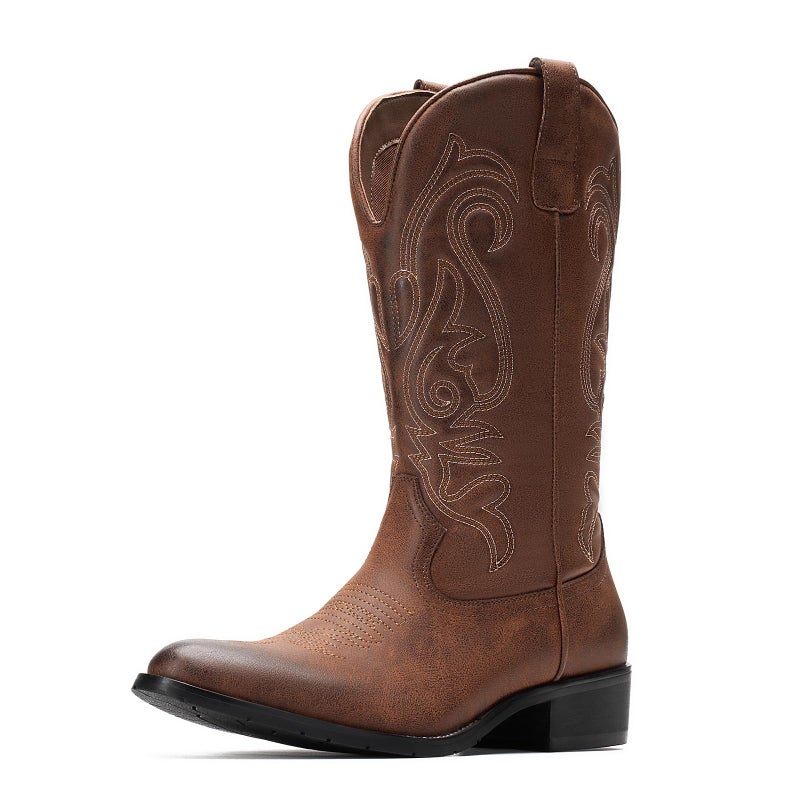 TruVeld Mens Cowboy Boots with Pointed Toe in Brown Retro Western Style and Embroidery Botas Vaqueras para Hombre - Image 1