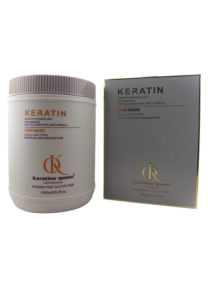كيراتين كوين قناع الشعر بالكيراتين الاحترافي من كيراتين كوين، تقنية سلسة مع تركيبة الكولاجين، إصلاح الشعر الجاف والتالف، خالي من البارابين والكبريتات، 1000 مل/35.2 أونصة سائلة - Image 1