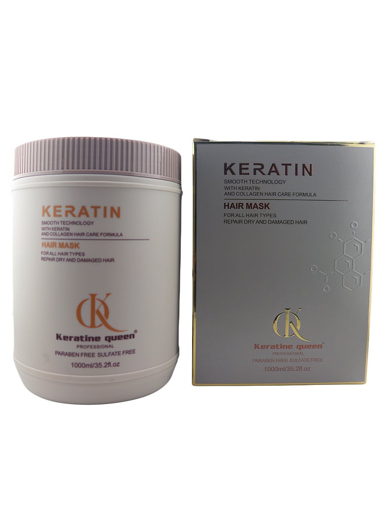 كيراتين كوين قناع الشعر بالكيراتين الاحترافي من كيراتين كوين، تقنية سلسة مع تركيبة الكولاجين، إصلاح الشعر الجاف والتالف، خالي من البارابين والكبريتات، 1000 مل/35.2 أونصة سائلة - Image 2