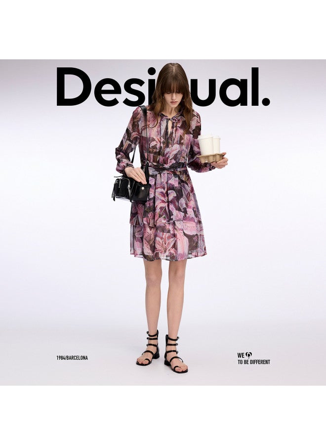 DESIGUAL ss25 New Floral Print Belted Waist Dress - Image 5