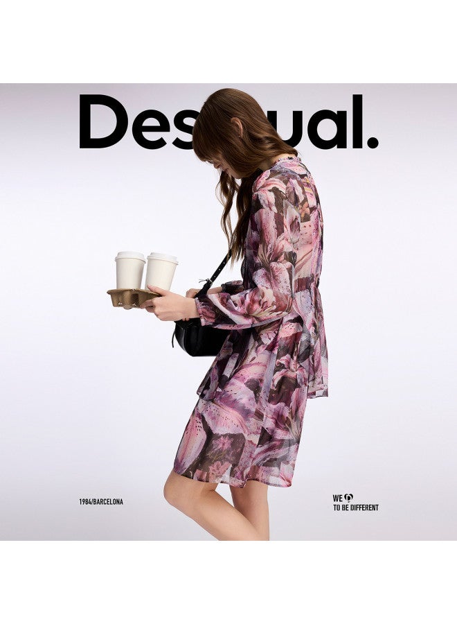 DESIGUAL ss25 New Floral Print Belted Waist Dress - Image 3