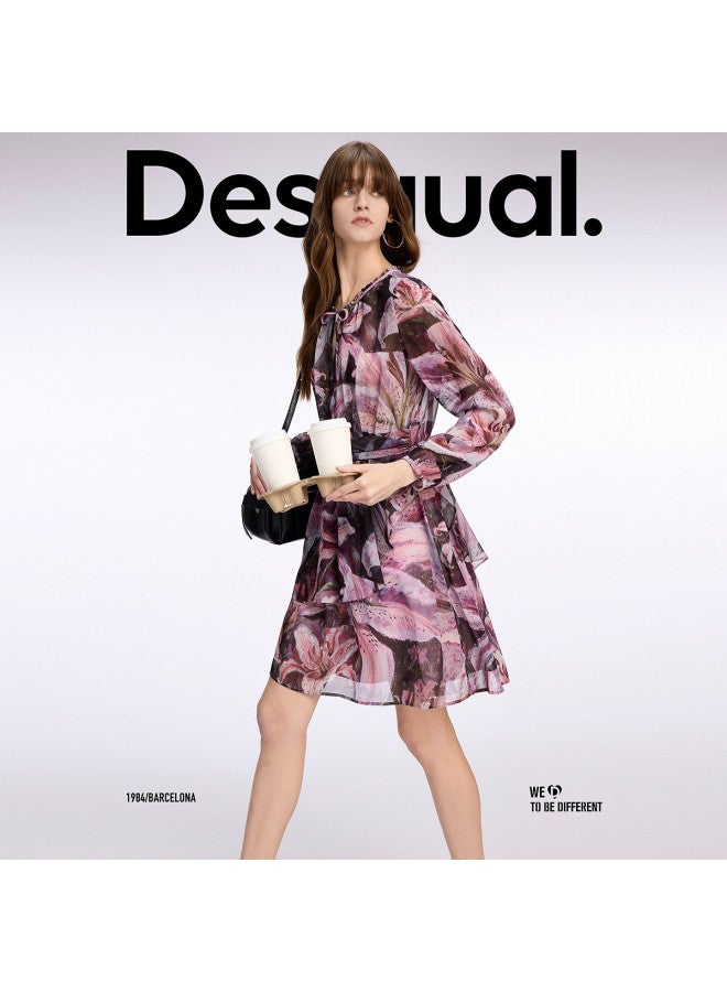 DESIGUAL ss25 New Floral Print Belted Waist Dress - Image 4