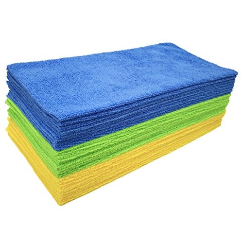 POLYTE Microfiber Cleaning Cloth Ultrasonic Cut Edgeless, 14 x 14 in (36 Pack, Blue,Green,Yellow) - Image 1
