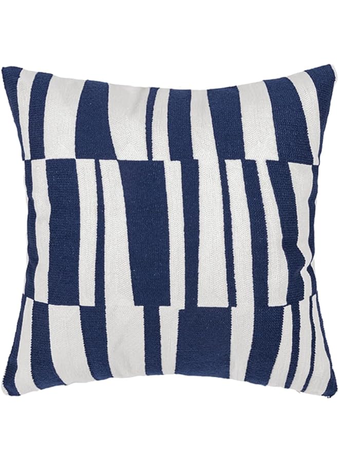 Zaboon DONETELLA Cushion Cover , 45x45 cm (18x18 inch) Throw Pillowcase With Beautiful Embroidered Oblong Stripe Cushion Case, Suitable For Sofa Bed Living Room And Couch (Without Filler) (Blue) - Image 1