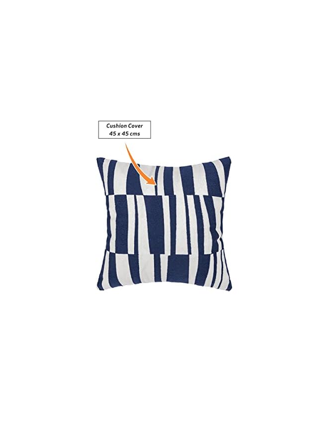 Zaboon DONETELLA Cushion Cover , 45x45 cm (18x18 inch) Throw Pillowcase With Beautiful Embroidered Oblong Stripe Cushion Case, Suitable For Sofa Bed Living Room And Couch (Without Filler) (Blue) - Image 2