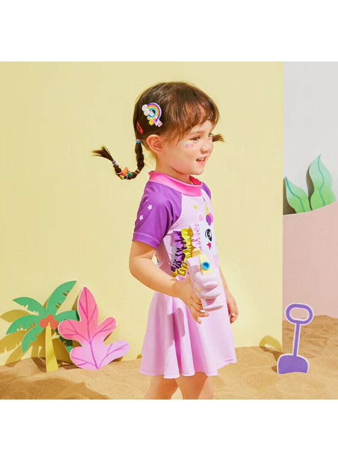 Lemonkid Children's One-piece Swimsuit, Quick-dry Swimwear For Boys And Girls, Big Kids And Toddlers, Pink And Purple Unicorn Design, Size 120 - Image 4