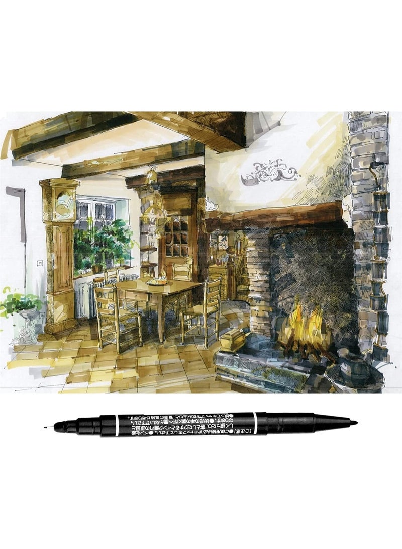 MOMENT 12 قطعة من قلم تحديد دائم مزدوج الجوانب أسود، أقلام مزدوجة (عبوة من 12 قطعة) - Image 5