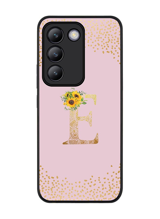 Stylizedd Rugged Black edge case for Vivo V30 Lite 5G, Flexible Cover -  Custom Monogram Initial Letter Mandala Floral Pattern Alphabet - E  (Pink )  - Image 1