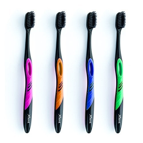 Xlent SMYL Activated Charcoal Toothbrush â€“ Ultra Soft Tapered Bristles, Compact Head & Slim Design | 4 Count - Image 1