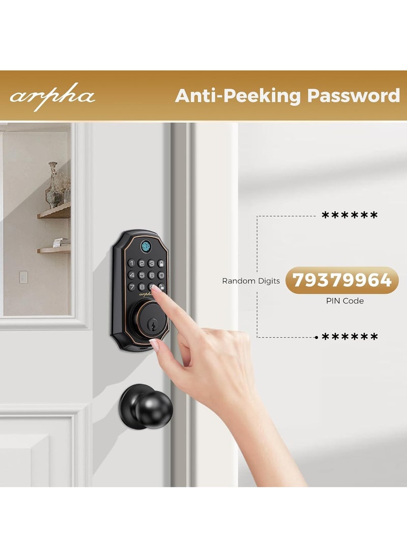 ARPHA - D280K Fingerprint Door Lock with Door Knobs, Keyless Entry Door Lock with App Control, Electronic Keypad Deadbolt for Front Door, One Time Code Anti-Peeping Password, Easy to Install - Image 1