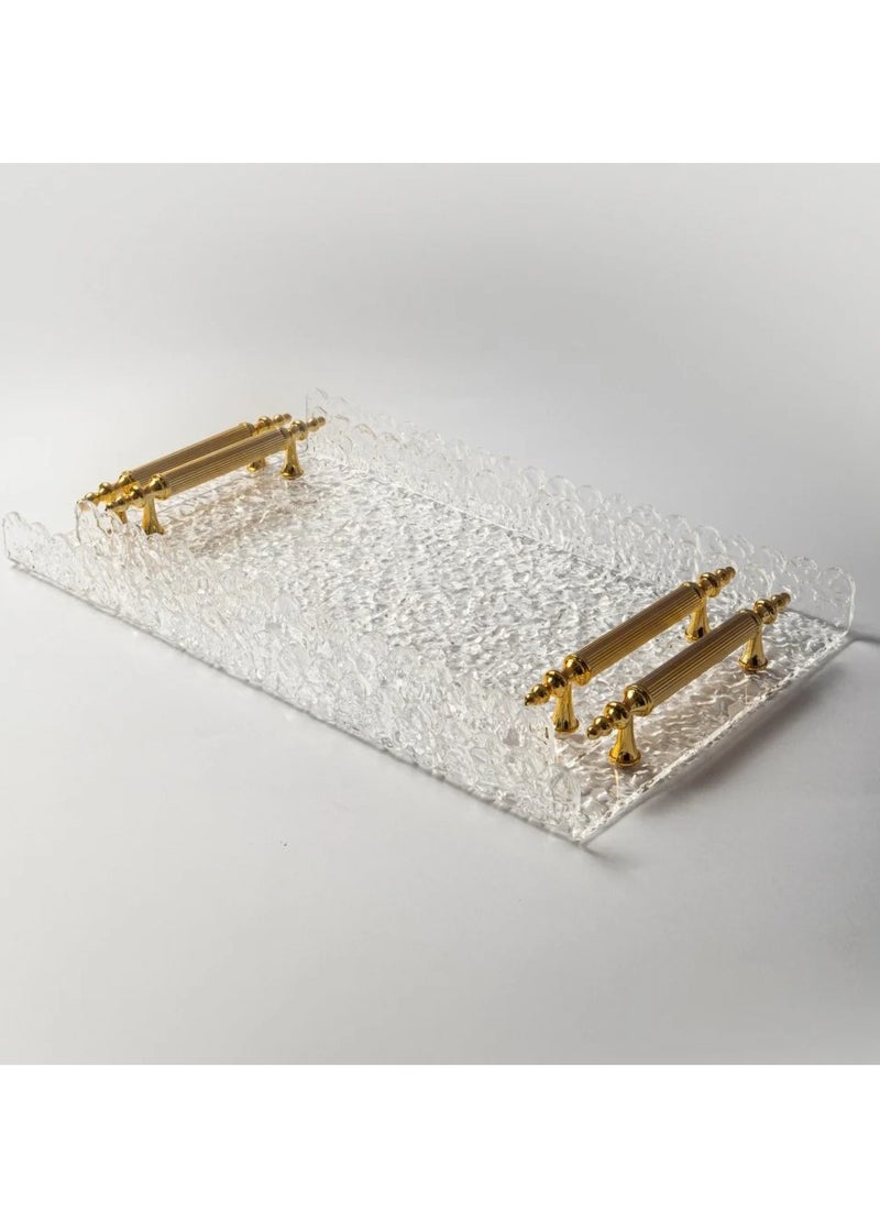 CC Bin Shihon Acrylic rectangular serving tray set with golden handles, 2 pieces  - Image 1