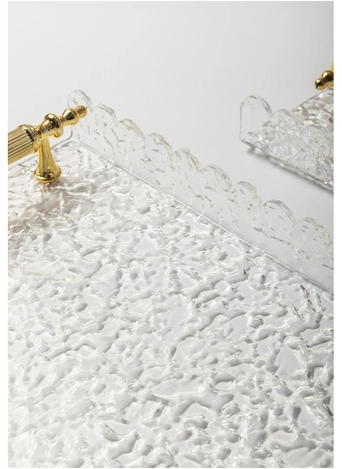 CC Bin Shihon Acrylic rectangular serving tray set with golden handles, 2 pieces  - Image 2