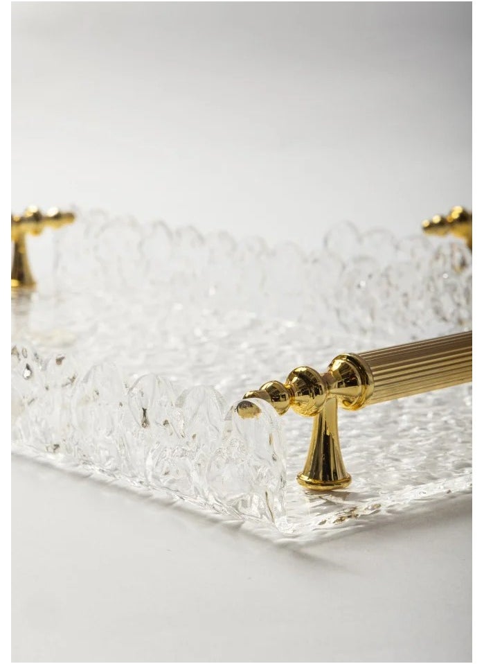 CC Bin Shihon Acrylic rectangular serving tray set with golden handles, 2 pieces  - Image 3