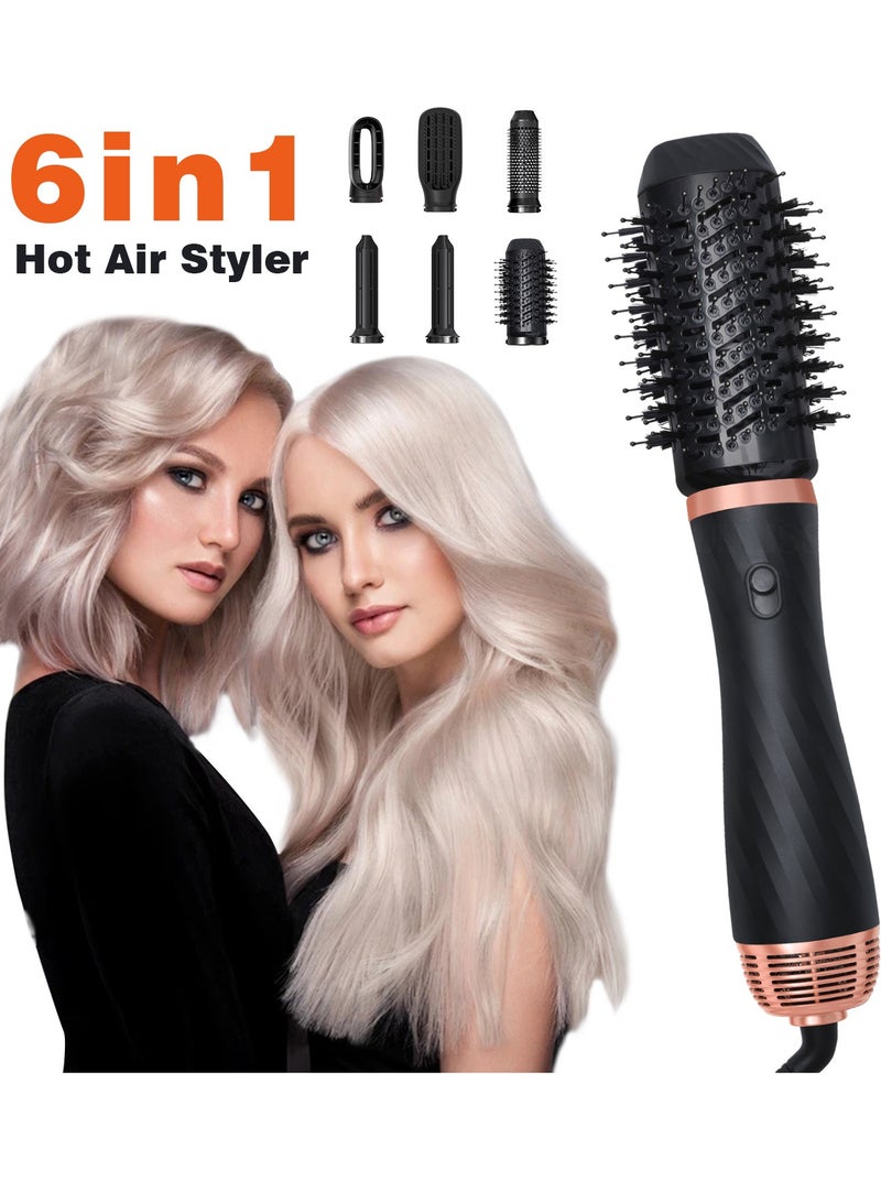 مجفف شعر وفرشاة 6 في 1 1000 واط مجموعة مكواة تجعيد الشعر زر داخلي تسخين فوري مكواة تجعيد الشعر مع 5 أسطوانات سيراميك قابلة للتبديل - Image 1