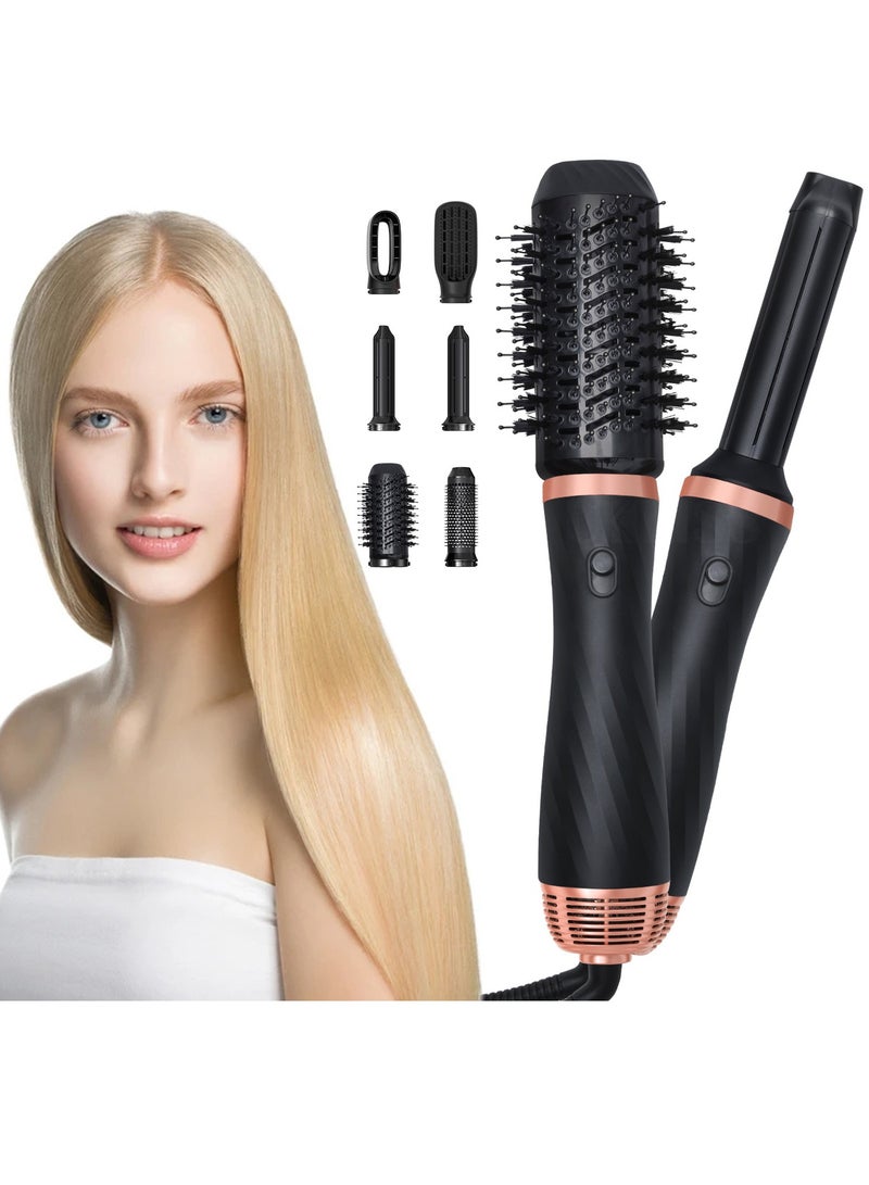 مجفف شعر وفرشاة 6 في 1 1000 واط مجموعة مكواة تجعيد الشعر زر داخلي تسخين فوري مكواة تجعيد الشعر مع 5 أسطوانات سيراميك قابلة للتبديل - Image 2