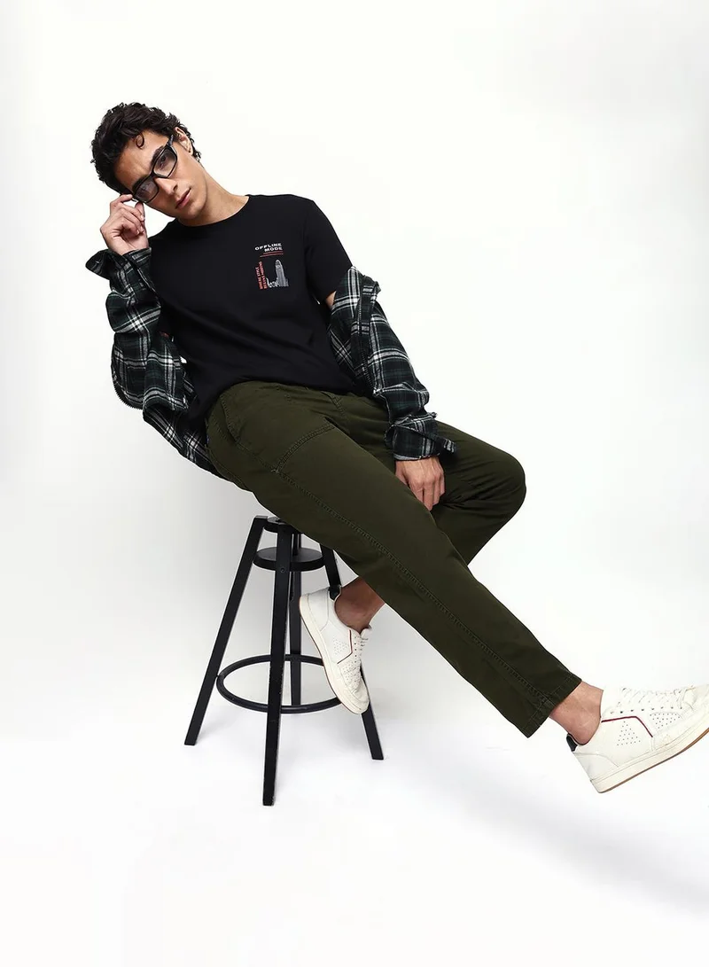 Dennis Lingo Men's Olive Cotton Blend Full Relaxed Cargo Trouser