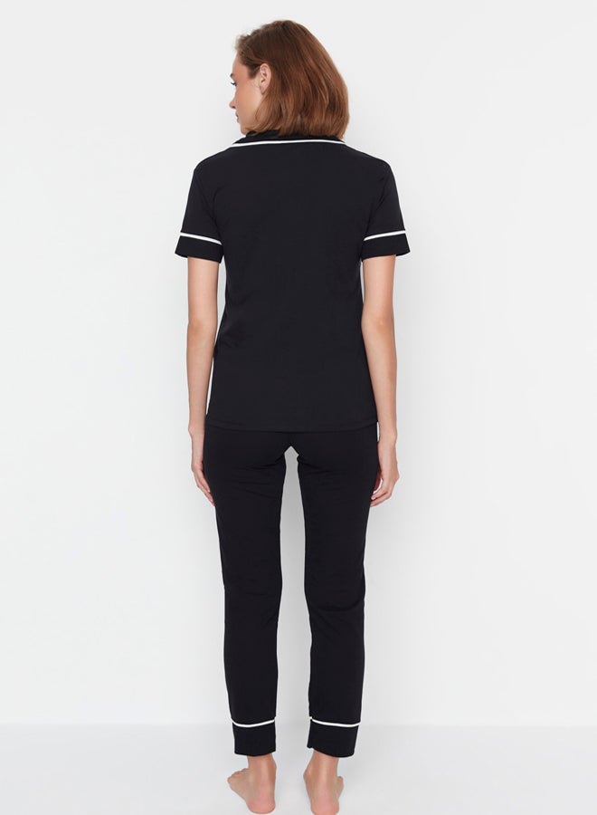 trendyol Black Cotton Collar Lamb Printed Slim Fit Shirt-Pants Knitted Pajamas Set THMAW22PT0704  - Image 4