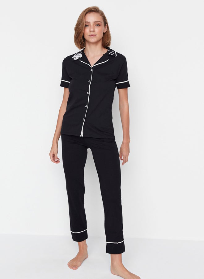 trendyol Black Cotton Collar Lamb Printed Slim Fit Shirt-Pants Knitted Pajamas Set THMAW22PT0704  - Image 5