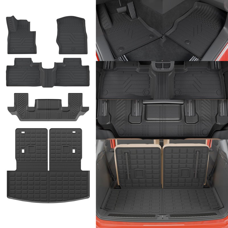 Thinzyou Floor Mats Compatible with 20202025 Ford Explorer 6 Seat Trunk Mat Cargo Liner TPE Back Seat Cover Protector 2024 Explorer Accessories Fit 6 SeatTrunk Mat with Backrest MatsFloor Mats