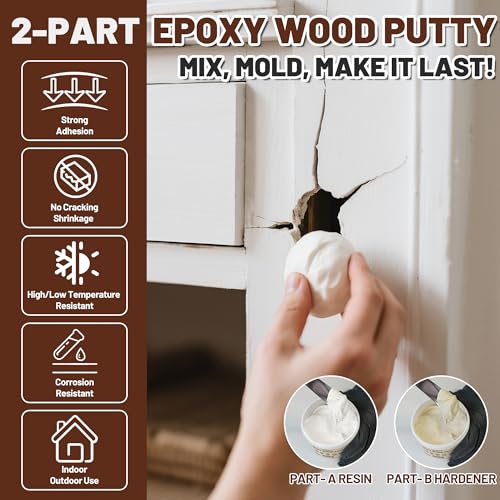 REHOUPTY Epoxy Wood Putty Filler Kit, High Capacity Strength Wood Epoxy & Repair Kit - Stainable Paintable 32oz 2-Part Putty Filler, Woodon Filler Interior & Exterior Furniture Repair Set for Damages (White) - Image 3