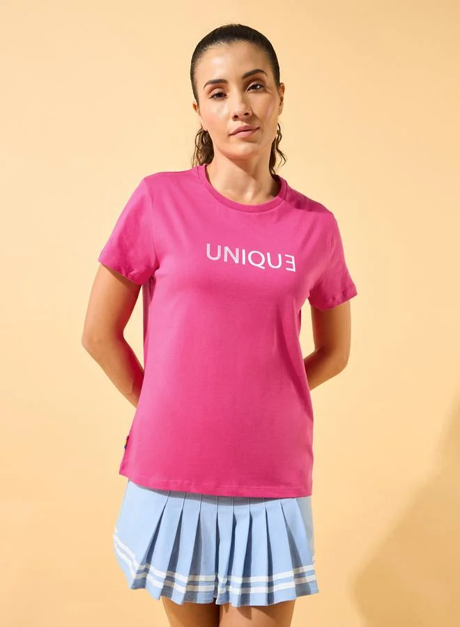 Cult Women Pink I Am Unique Print T-Shirt
