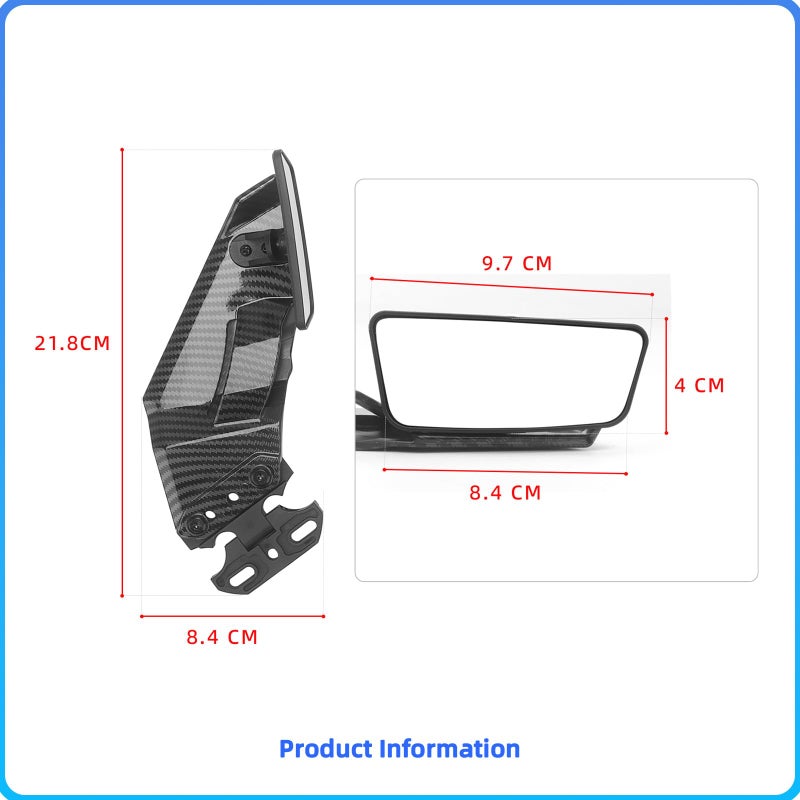 GZDLmoto Universal Motorcycle Rear View Mirrors, Fixed Wind Wing Side Rearview Mirror Replacement For Honda/Kawasaki/Yamaham/Suzuki/B-MW/Apriliar/Ducati (Carbon fiber stripes) - Image 5