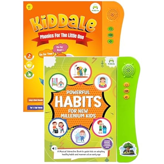 PACK OF 2 MUSICAL INTERACTIVE CHILDREN SOUND BOOKS:PHONICS & POWERFUL HABITS|IDEAL GIFT FOR 3+ YEARS BABY|E LEARNING BOOK|SMART INTELLIGENT ACTIVITY BOOKS| RHYMES|TALKING BOOK - Image 1