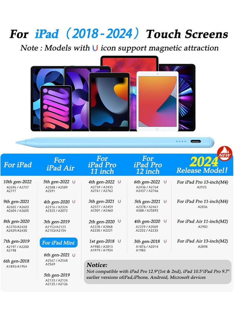 Pencil 9th & 10th Gen Compatible Stylus Pen for iPad 10/9/8/7/6 & iPad Pro 12.9"/11"/13" (M4) & iPad Mini 6/5, iPad Air 5/4/3 - Blue - Image 5