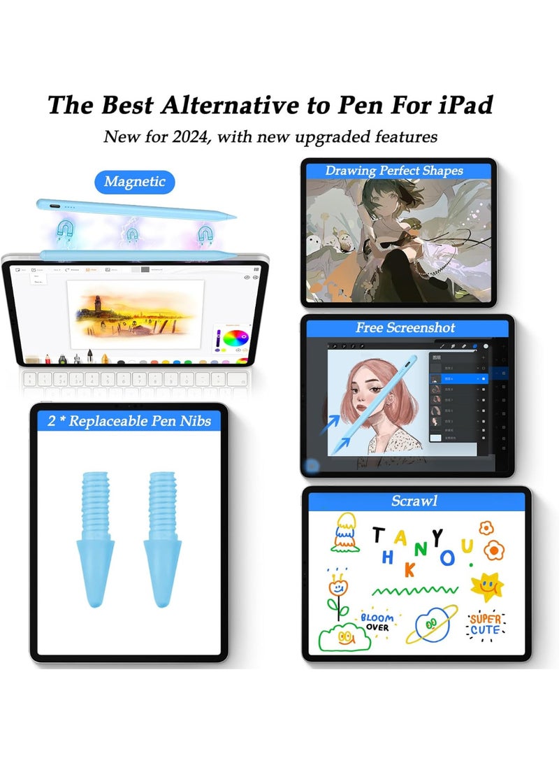 Pencil 9th & 10th Gen Compatible Stylus Pen for iPad 10/9/8/7/6 & iPad Pro 12.9"/11"/13" (M4) & iPad Mini 6/5, iPad Air 5/4/3 - Blue - Image 3